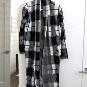 Tahari Black and White Plaid Cardigan Duster